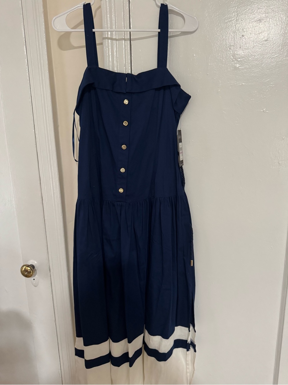 Karl Lagerfeld Navy Blue Midi Dress with Cream Hem Bands